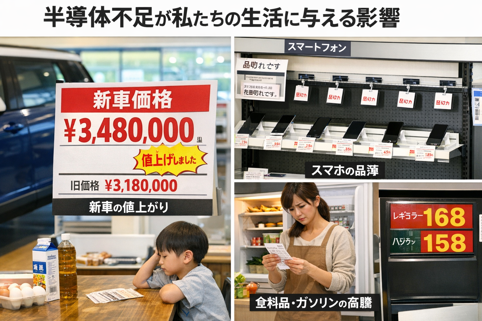 車やスマートフォンが不足している図解