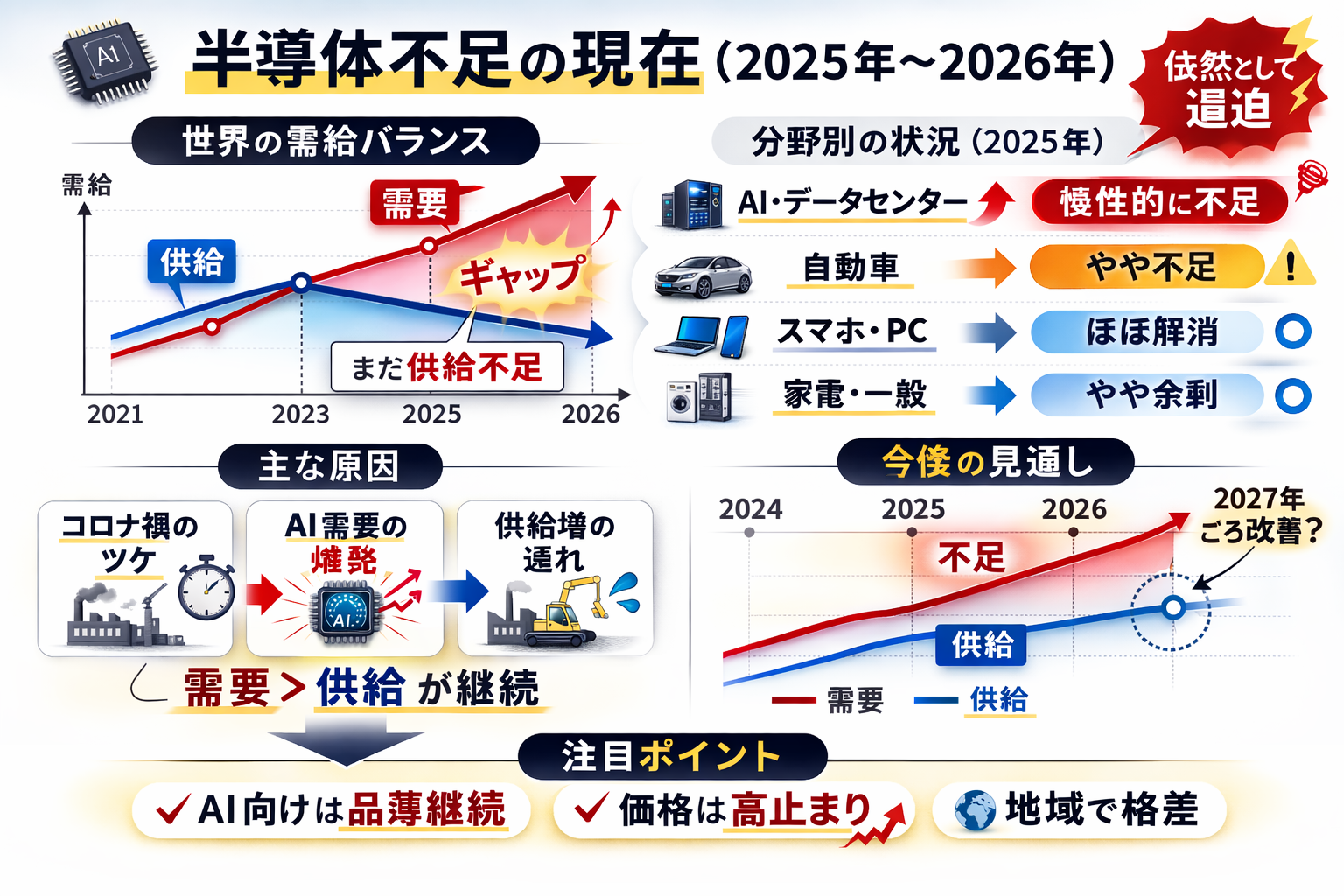 半導体不足の現在を示す図解